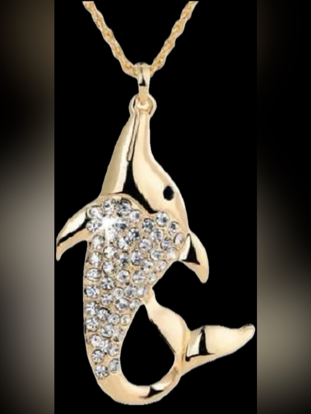 Pave Set Crystal Florida DOLPHIN Pendant Chain fish, ocean pendant Necklace Gold
